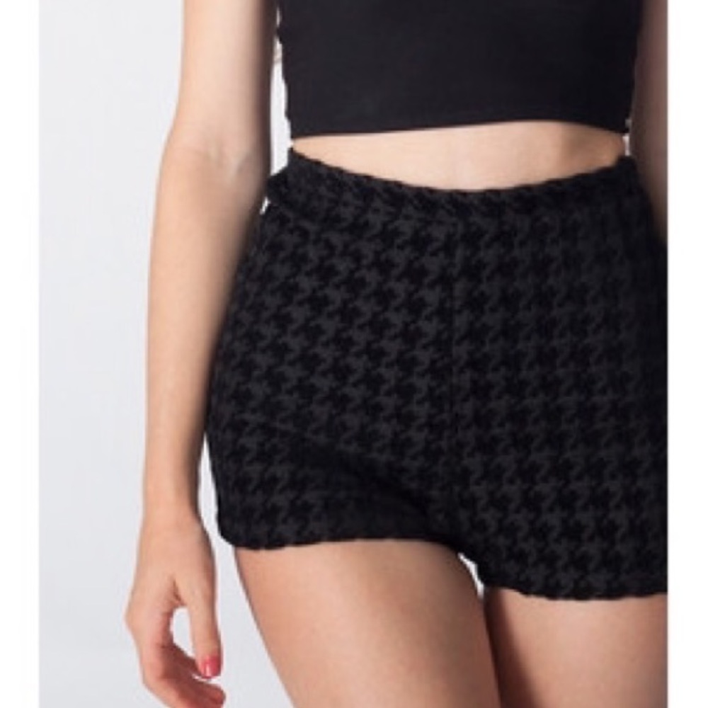 American Apparel Black Houndstooth Tap Shorts